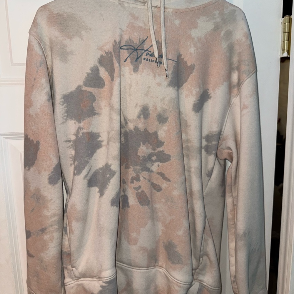 Hollister Gray and Tan Tie-Dye Hoodie Sweatshirt